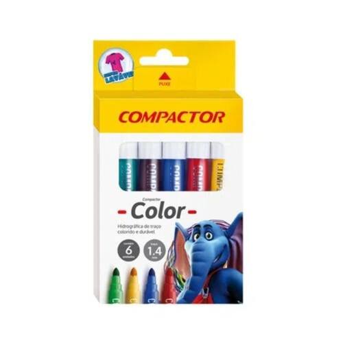 Estojo com 6 canetas hidrográficas Compactor Jumbo, cores sortidas