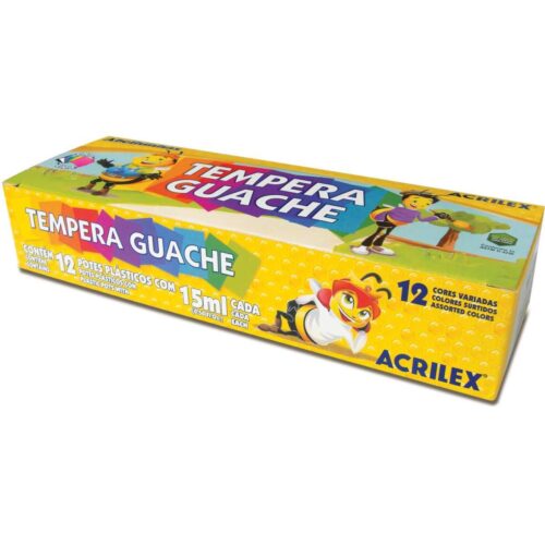 Estojo com 12 potes de tinta guache Acrilex para pintura artística
